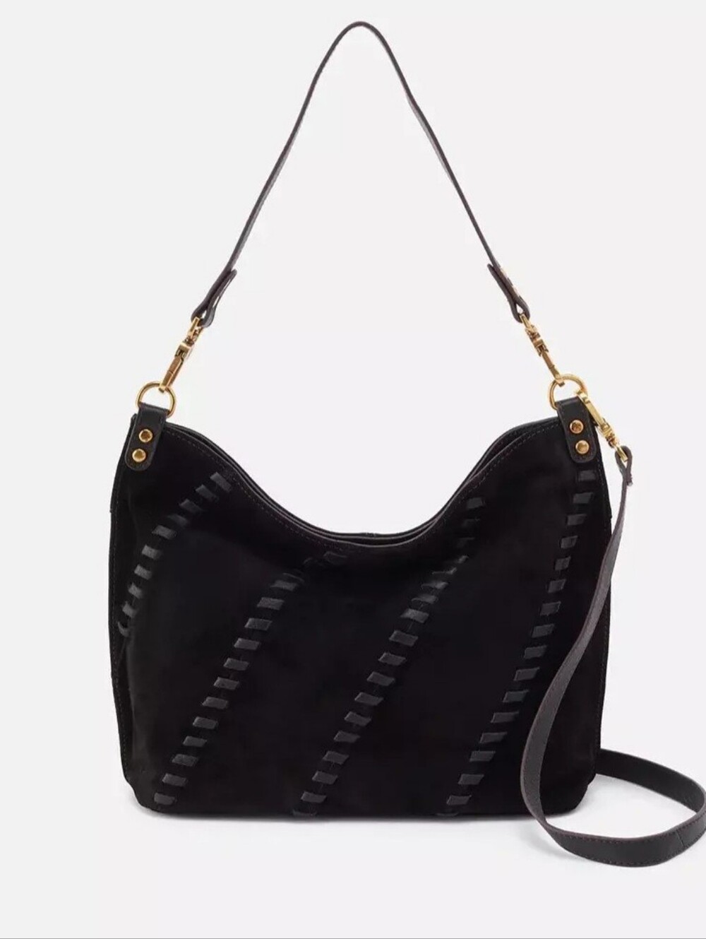 Hobo 'Pier Shoulder Bag' Whipstitch Black Suede